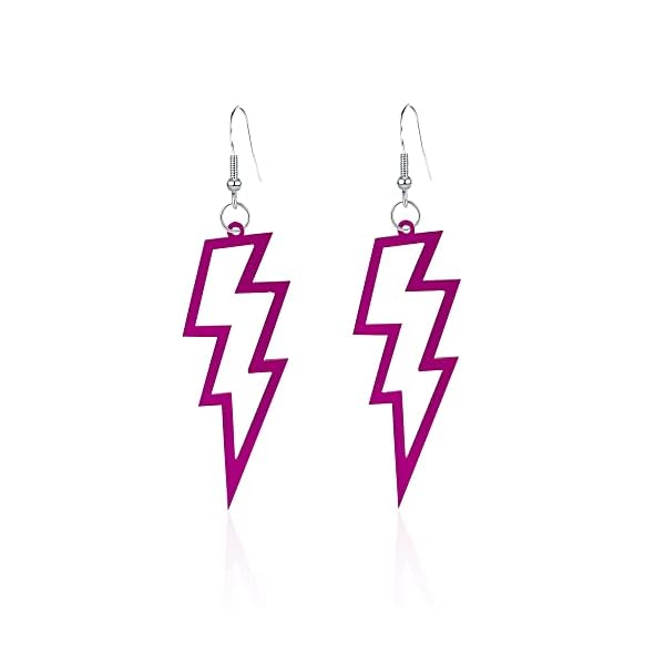 Acrylic Hollow Lightning Bolt Dangle Earrings 80s 90s Lightweight Vintage Acrylic Hollow Lightning Bolt Neon Dangle Drop Earrings for Women Retro Party Jewelry