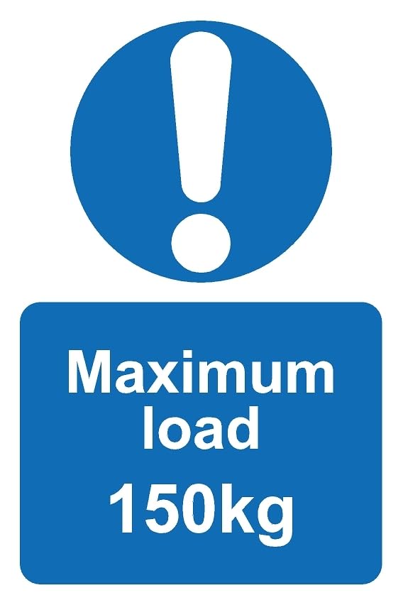 Maximum load 150kg safety sign - Self adhesive sticker (300mm x 200mm)