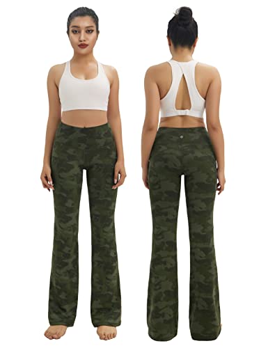 Image of BUBBLELIME 29 inch /31 inch /33 inch /35 inch /37 inch Women High Waist Bootlegs Yoga Pants Tummy Control Bootcut Workout Flared Out Pockets