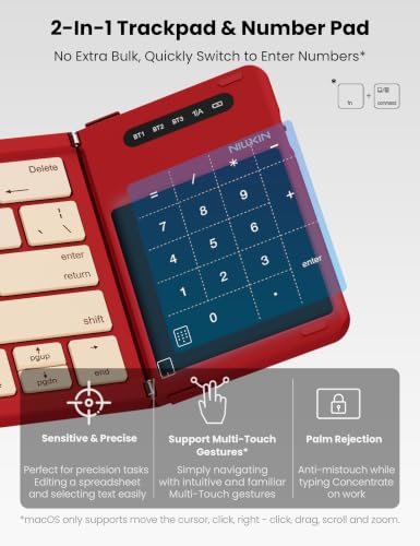 Image of Nillkin Foldable Bluetooth Keyboard with Touchpad & Number Pad, Red