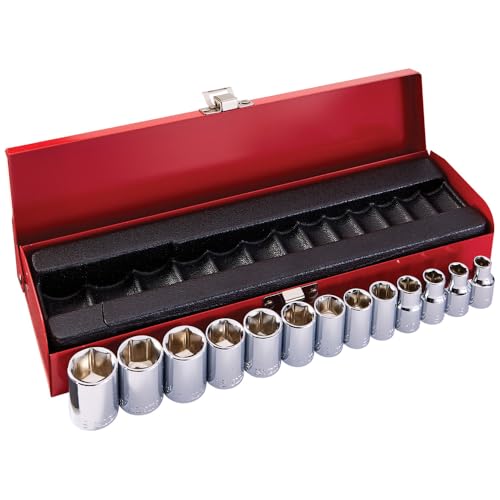 Klein Tools 65506 3/8-Inch Drive Socket Wrench Set with Metric Sizes on 6-Point Sockets, Case Included, 13-Piece