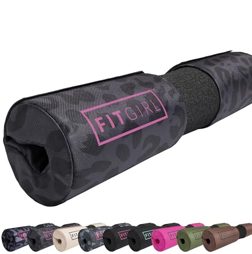 FITGIRL - Squat Pad and Hip Thrust Pad for Leg Day, Barbell Pad Stays in Place Secure, Thick Cushion for Comfortable Squats Lunges Glute Bridges, Olympic Bar and Smith Machine (Black Leopard)