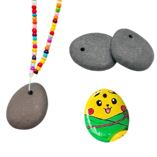 Lifetop 4PCS Drilled Small Flat River Rocks for Painting, 1.2"-1.5" Craft Rocks for Painting, Plain Pebbles Art, River Rock Pendants,DIY Rocks