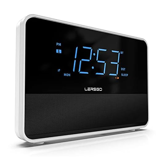 Clock Radio Bluetooth V5.0 Portable Speaker with HD Sound and Bass,1.4 Inch Blue Display with Dimmer,Dual Alarm,Snooze,Adjustable Alarm Volume, Sleep Timer,USB Charging Port (Lvory White)