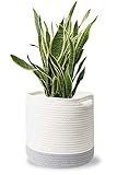 joybest Woven Cotton Rope Plant Basket for 10' Flower Pot Floor Indoor Planters, 11”x 11”...