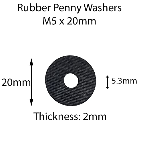 M5 x 20mm Black Rubber Penny Washers (Pack of 10) Penny Washers size: 5.3mm Inside Diameter x 20mm Outside Diameter x 2mm Thickness - Image 2