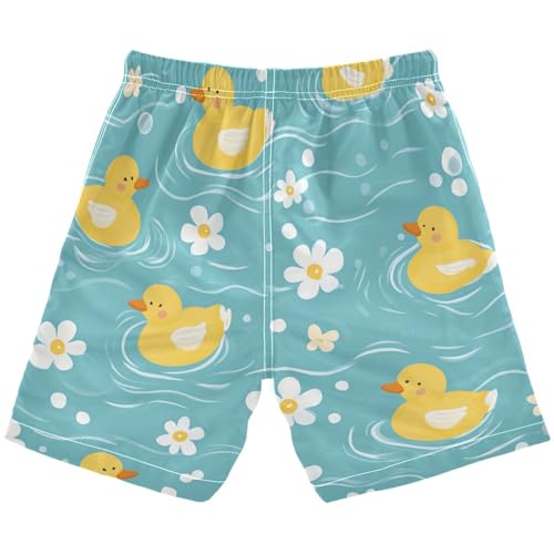 Boys Beach Board Shorts Floral Daisy Duck Yellow Swim Trunk Teen Swimwear 8-16Y2