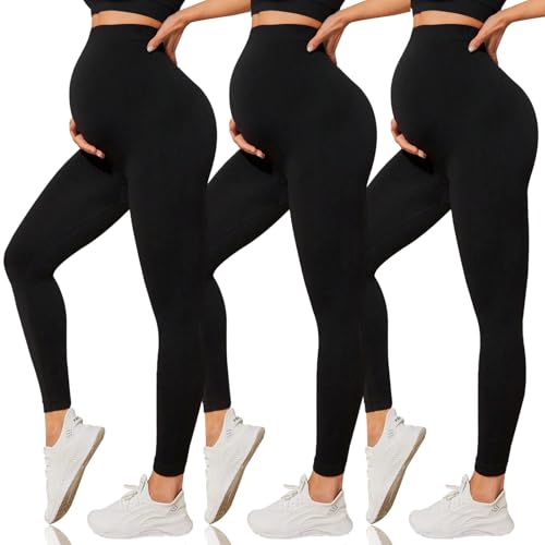 La Mejor Lista de Ropa premamá para Mujer disponible en línea para comprar. 43 AIYMQ Leggings de Maternidad para Mujer,Paquete de 3 Over The Vientre Embarazo Active Wear Workout Yoga Tights Pantalones(as1, Alpha, s, m, Regular, Regular, Negro+Negro+Negro)
