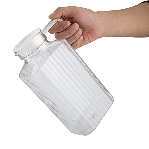Plastic Pitcher - Ribbed Plastic Beverage Drink Pitcher Acrylic Transparent Juice Bottle Striped Water Ice Cold Juice Jug with Lid for Bar Home ( Size : 1800ml )