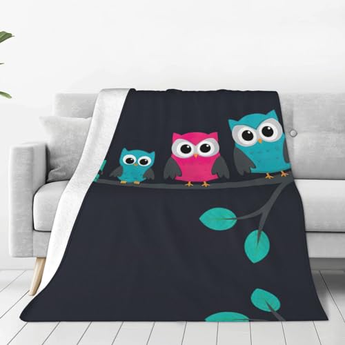 Couverture polaire légère lit jeté de canapé imprimé hiboux mignons - 2