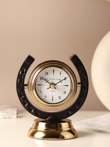 Image of Decor de Maison Brings Handcrafted Equestrian Table Clock for KidsRoom, Living Room, Bedroom, Study Table, Office|Classic Non-Ticking Tabletop Battery Operated Analog Desk Clock (Gold)