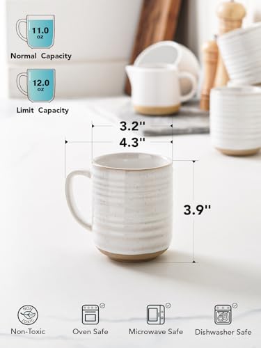 LE TAUCI Coffee Mugs 12 oz, Ceramic Coffee Cups for Latte, Hot Tea, Cappuccino, Mocha, Cocoa, Housewarming Wedding Present Mug Set - Set of 4, Arctic White