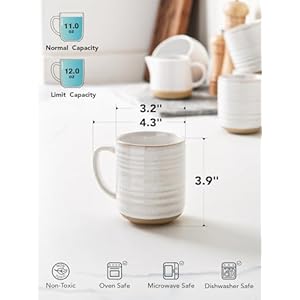 LE TAUCI Coffee Mugs 12 oz Ceramic Mug Set Housewarming Wedding Present Coffee Cups for Latte Hot Tea Cappuccino Mocha Cocoa Set of 4 Arctic White