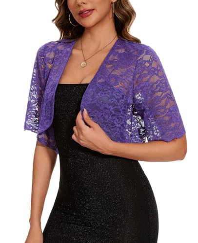 Image of MINTLIMIT Womens Floral Lace Bolero Half Sleeve Shrug Open Front Elegant Cropped Cardigan Shrugs for Evening Party Dresses