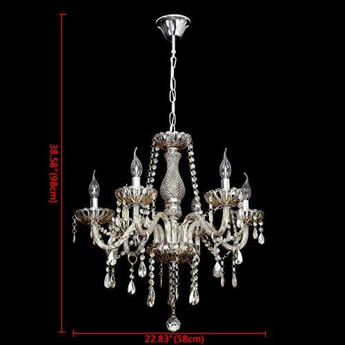 Ridgeyard Cognac(Shampane) Color E12 Bulbs Crystal Candle Style Chandelier Ceiling Lighting Pendant Luxury Romantic Lamp for Living Room Dining Room Bedroom Hall Balcony (6-Lights)
