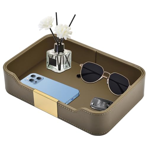 Lujosa Bandeja de Piel para Escritorio,Plateau de Rangement Cuir,Organizador de Almacenamiento de cachall Decorativo,Bandeja,Joyas,Relojes, cosméticos,Llaves,teléfono,Cartera,Verde Oliva