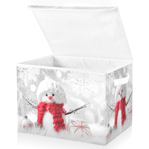 senya Christmas Baskets Collapsible Storage Bins with Lids, Snowman in Winter Storage Boxes Clothes Baskets for Organizing