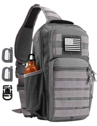 Image of Rover Sling Pack Tactical Shoulder Sling Bag Backpack with Bottle Holder Crossbody Chest Bag, Grey