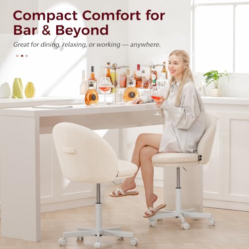 Image of GTPLAYER Velvet Tall Office Chair with Wheels Vanity Chairs with Back, Versatile Height Use: Office to Bar Stools Small Ergonomic Comfy Armlees Computer Desk Chair with Bow Lumbar Pillow for Gift