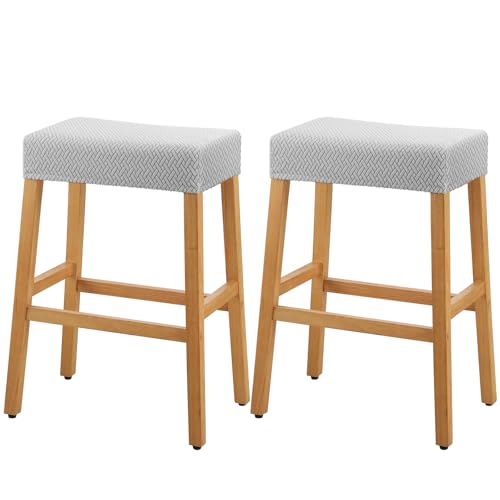Image of YISUN Stool Covers Rectangle - 2 Pack Stretch Waterproof Saddle Seat Cover Counter Bar Stools Bar Chairs Covers Kitchen Island Chairs Cushion Protector