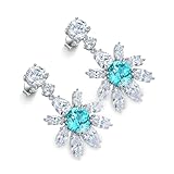 Calefee Pendientes de mujer colgantes de oro blanco de 9 K/14 K/18 K, pendientes de novia con paraíba sintética y moissanita, joyas elegantes para boda, talla única, Oro blanco, Moissanita Paraíba