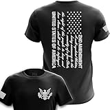 American Flag Patriotic Men’s T-Shirt, Lightweight Classic Fit Crew Neck & Short Sleeve Shirt- 2nd Amendment Flag - Large