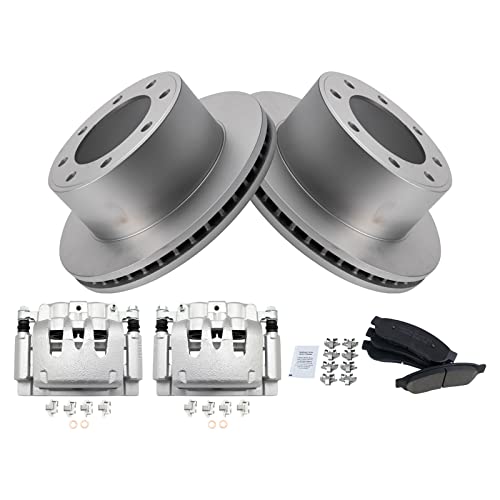 Image of TRQ Rear Brake Pad, Caliper, & Rotor Kit Ceramic Vented Premium G-Coated Compatible with 2008-2012 Ford F-250 Super Duty 2006-2012 F-350 Super Duty