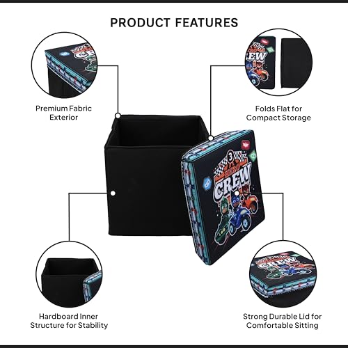 Image of Kudos Kids PJ Masks Print Foldable Storage Box | Non-Woven Fabric Toy Storage Basket | Multipurpose Clothes & Laundry Organizer with Lid (Black)