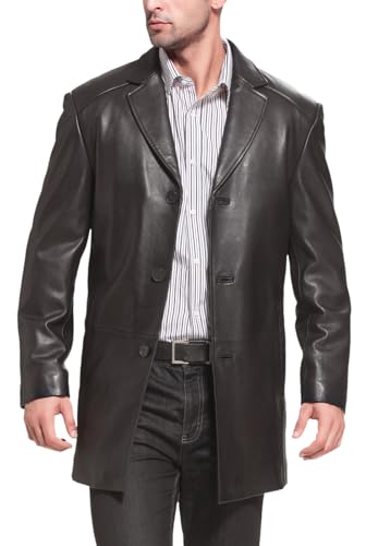 BGSD Men Carter 3-Button New Zealand Lambskin Leather Car Coat (Also available in Big and Tall and Short)