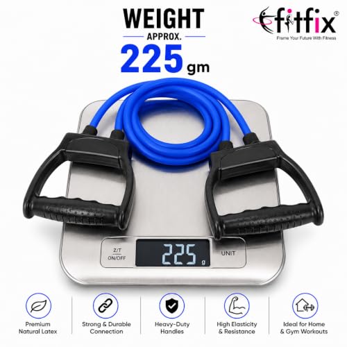 Image of Fitfix Resistance Tube Heavy Quality Exercise Band for Stretching, Full Body Workout, Home Gym and Toning for Men and Women (Double Tube -Light) 10 kg Blue Colour 22 lbs Strength