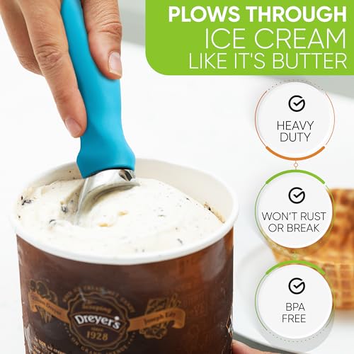 Image of Spring Chef Heavy Duty Metal Ice Cream Scoop with Soft Grip Handle, Teal