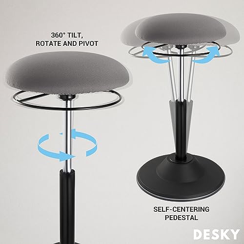 Image of Desky Sit Stand Office Stool - Ergonomic Bar Stool with Adjustable Height, Weighted Base & Tilting Saddle Seat, Ideal for Standing Desks & Active Workspaces - Black