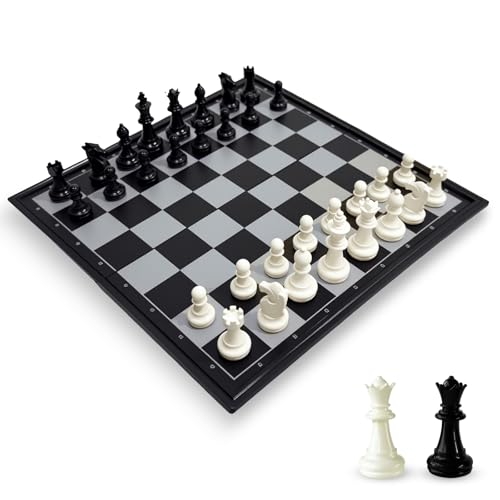 Travel Chess Set, 10 inch Magnetic Chess Board with 2 Extra Queen Portable Folding Board Chess Games...