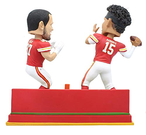 Official Kansas City Chiefs Dual NFL Resin Bobblehead Set - Featuring Football Players Patrick Mahomes & Travis Kelce - Collectible Replica Sports Toy Figures - Licensed Merchandise