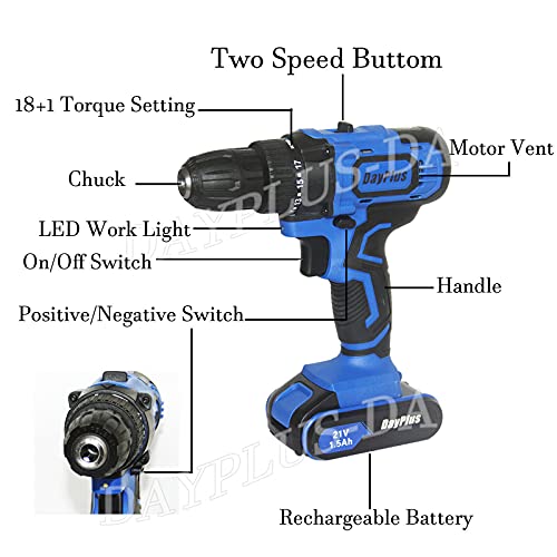 21V Schraubendreher Akkuschrauber Aufsatz Set inkl. 1.5Ah Li-Ion Akku, Schnellladegerät und 29-tlg Zubehör-Set, mit… – Bild 3