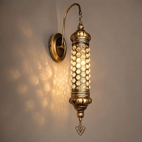 Image of Angora Justin Turkish Wall Sconce Lighting | 100% Handmade in Turkey, Blown Glass, Turkish Moroccan Wall Lamps, Vintage Light for Indoor | 23.62 Inches