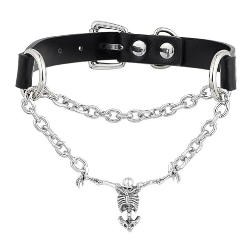 Gothic Skeleton Skull Choker Necklace Punk Captivity Skull Pendent Necklace Goth Grunge Emo Necklace Halloween Costume Accessories for Men Women