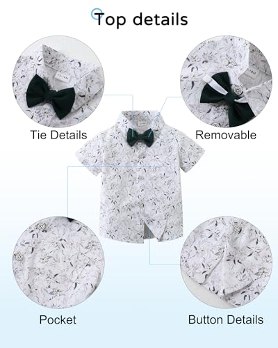 Image of YALLET Toddler Baby Boy Clothes Suit Gentleman Wedding Outfits Formal Dress Shirt+Bowtie+Suspender Pants