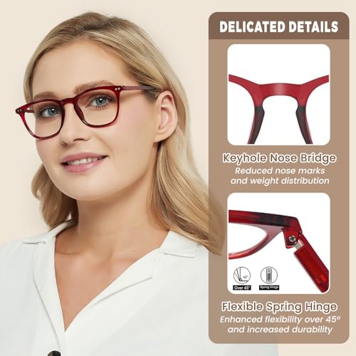 JiSoo Womens Reading Glasses 1.0, Trendy Readers Glasses Women, Lightweight Ladies Magnifying Glasses for Reading Red+Blue - Image 3