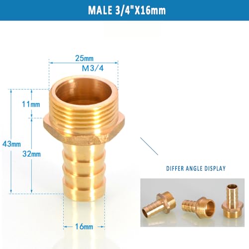 Male BSP Thread 3/4" Male Thread Pipe Fitting 16 mm Barb Hose Tail Connector for Pond/Pool/Hose Pipe Adapters (Pack of 2) - Image 2