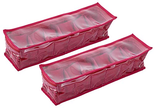 Kuber Industries 2 Pieces Watch Case/Wrist Watch Holder/Watch Organizer/Bracelet Pouch Transparent Top Watch Case with 6 Roll (Pink) -CTLTC39127