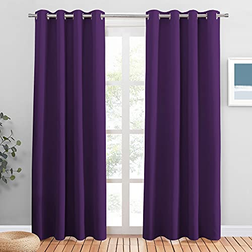 PONY DANCE Rideaux Occultants Thermique - Rideau Opaque de Fenêtre Tissu Lourd Lumineux Bloquer Isolation pour Chambre des Bébés/Adulte, L 140 x H 220 cm, Violet, Lot...