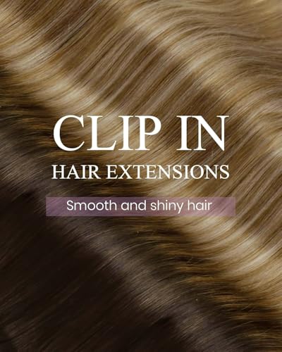 Image of LaaVoo Human Hair Clip In Extensions, Silky Straight, 16 Inch | Darkest Brown Mixed Chestnut Ash Blonde Balayage, 120g 7pcs, Clip On Extensions Human Hair, Smooth, Natural Shine