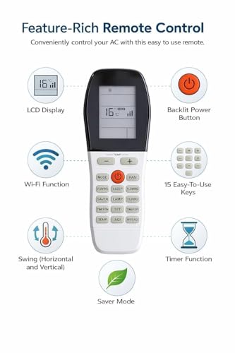 Image of BLACKSHEEP Compatible Voltas Ac Remote Original 433kHz Model 248 Suitable for Split, Window and Cassette Air Conditioner Match Existing Remote Control Key by Key to replicate Function of Original