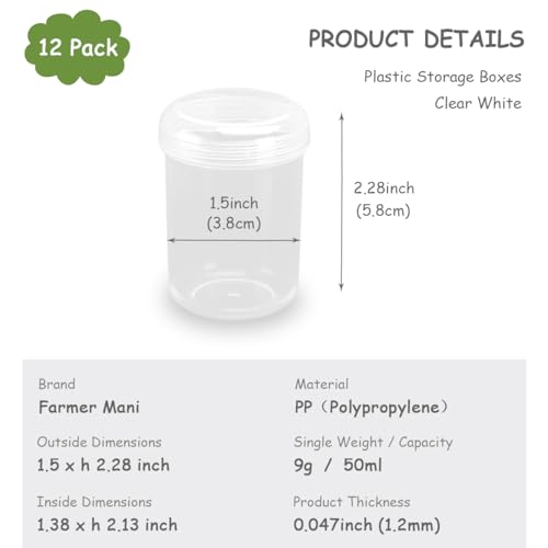 Image of 12 Pcs Clear Plastic Round Beads Storage Containers Box (1.5 x H2.28 Inch), 1.69 oz Plastic Storage Jars with Lid for Beads, Crafts, Pills, Fishing Tackles, Nails, DIY Crafts, etc