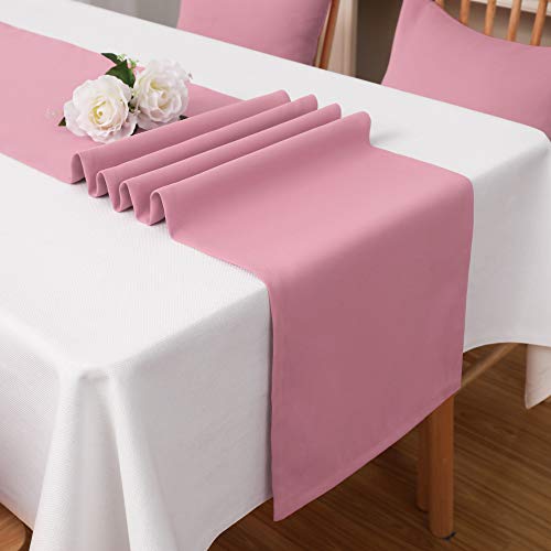 Dualife Valentines Day Table Runner 14X108 Inch Pink Table Runner Wedding Anniversary Party Mother's Day Table Runners Decor Hot Pink 2 Pieces #TOP4