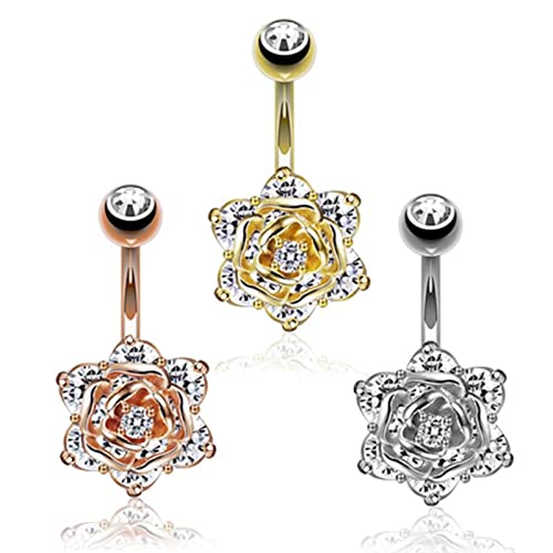 STOPI 3 Pièces/Ensemble Fleur Balancent Nombril Anneau 14g CZ Opale Nombril Piercing Femme Corps Bijoux Piercing Ensemble