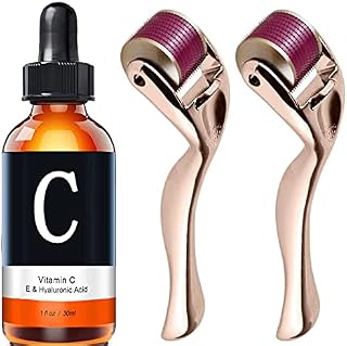Xyemao Derma Roller 540 Titanium Microneedle Micro Needles Skin Care 2pack(0.5mm/1.0mm)+Vitamin C Serum & Vitamin E with Hyaluronic Acid