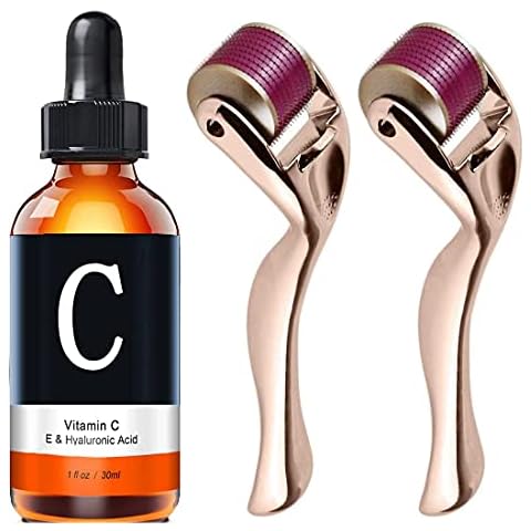 Xyemao Derma Roller 540 Titanium Microneedle Micro Needles Skin Care 2pack(0.5mm/1.0mm)+Vitamin C Serum & Vitamin E with Hyaluronic Acid Cover