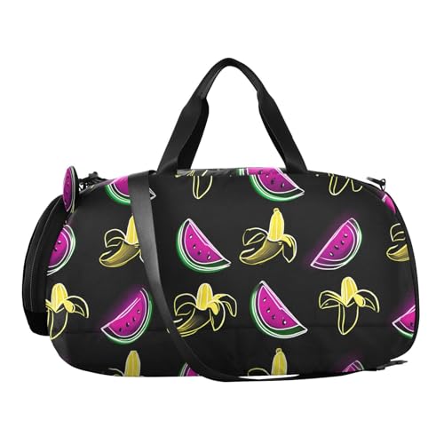 Duffle Bag for Boys or Girls with Shoes Compartment, Watermelon Banana Sports Travel Bag Overnight2